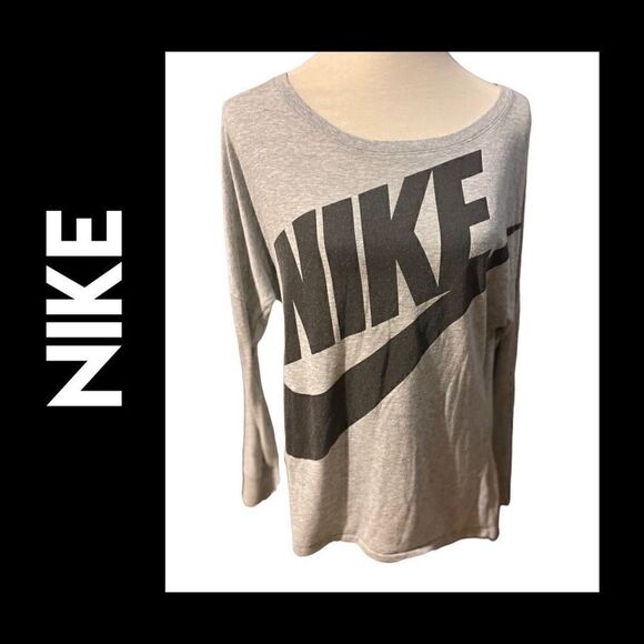 Nike Long Sleeve Gray with Black Lettering Swoosh Logo Size Large - Picture 1 of 9